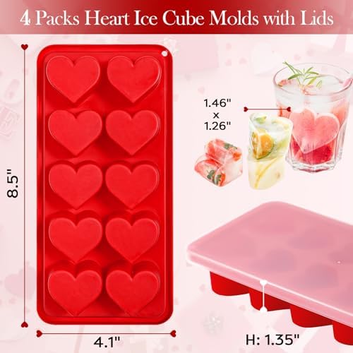 Webake 4-Pack Heart Ice Cube Trays with Lids, Silicone Valentine’s Heart-Shaped Molds for Chilling Whisky, Cocktails & Beverages, Also Ideal for Making Chocolate, Soap & Wax Melts