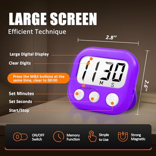 AOUCE Digital Kitchen Timers for Cooking, Timer for Kids 2 Pack Purple