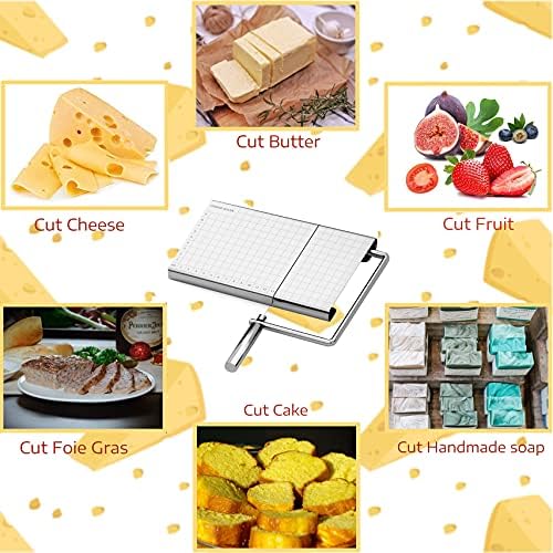 Wire Cheese Slicer,Stainless Steel Cheese Slicer with Accurate Size Scale，Stainless Steel Cheese Cutter with Serving Board