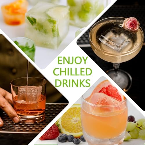 Large Ice Cube Trays 2 Pack, Silicone Easy-Release and Flexible Ice Cube Molds with Lids,1.8" Big Square Cubed Ice Trays for Whiskey and Cocktail, BPA Free and Dishwasher Safe (Green)