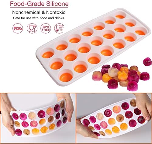 Ice Cube Trays with Lids BPA Free, 4Pack Easy Release Silicone Ice Cube Trays for Freezer 84 Sphere Ice Tray with Stackable No Spill Covers, Dishwasher Safe,Orange&Yellow