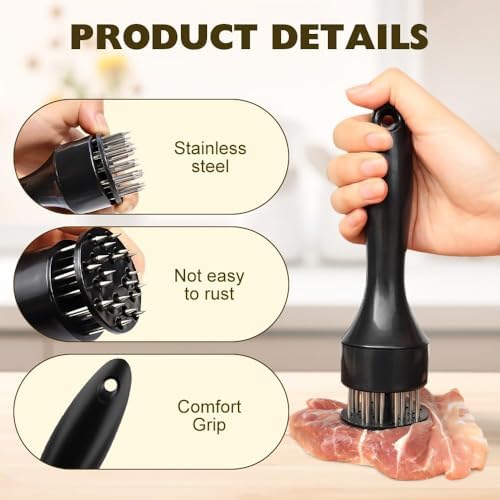 2026 New Stainless Steel Meat Tenderizer Needle 21 Pin Steak, Stainless Steel Meat Tenderizer, Ultra Sharp Needle Blades Chicken BBQ Kitchen Cooking Tool, With Pounding Steak Mallet Tool (black 1pc)