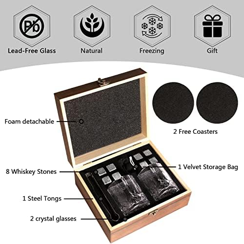 Xgunion Whiskey Stones Gift Set 2 Glasses 8 Granite Rocks with Tongs