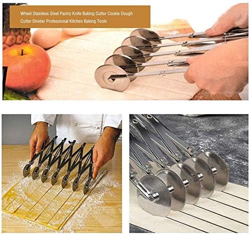 Adjustable Pastry Cutter, 5 Wheel Stainless Steel Dough Divider,Non-stick coating Expandable Pizza Slicer Multi-Round Pastry Knife Baking Cutter Roller Cookie Dough Cutter Divider （black）