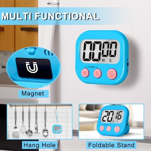 ZILLEEN Digital Kitchen Timers for Cooking Kids Blue Pink 6 Pack