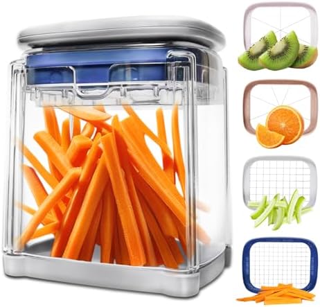 French Fry Cutter with 4 Blades Stainless Steel Manual Potato Chopper Gray