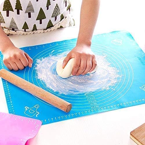 Silicone Baking Mat with Measurements, 19.69 By 15.75 Inch Large Non-Stick Pastry Mat for Rolling Dough, Liner Heat Resistance Pad Pastry Board, Reusable Baking Mat for Cooking Lovers- Blue