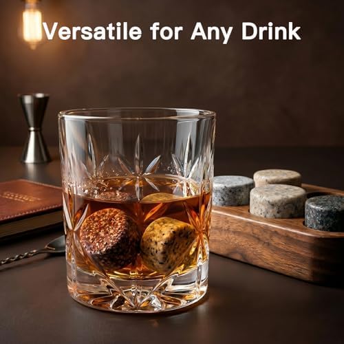 JOVGANK Granite Whiskey Stones Set of 6 with Wood Tray - Reusable Whisky Chilling Rocks for Scotch, Bourbon, Cocktails - Cool Drinks Without Dilution, Perfect Bar Accessories & Gift for Men
