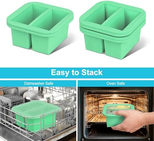 Silicone Freezer Tray with Lid 4 Pack Silicone Freezer Molds Ice Cube Tray Makes 8 Perfect 1 Cup Portions Soup Cubes Meal Prep Containers- Oven & Dishwasher Safe
