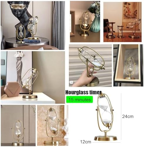 Golden Embossed Hourglass Timer - 15 Min, Desk Decor for Vintage & Office, Wedding Gifts (D)