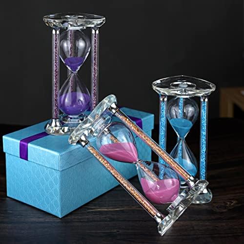 60 Minutes Sand Timers,Heart Shaped Crystal Hourglass, Sand Clock with Gift Box (Pink)
