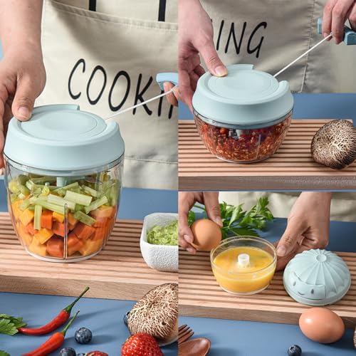 Garlic Chopper Mini Manual Hand Food Chopper for Kitchen Onion Dicer Crusher Garlic Mincer Blue 160ml