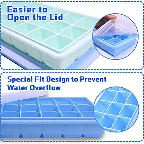 Ice Cube Trays, 2 Pack Silicone Tray with Removable Lid Easy-ReleaseFlexible 21 Molds 1.2 inch for Whiskey, Cocktails - Stackable Trays Cover, BPA FreeDurableDishwasher Safe