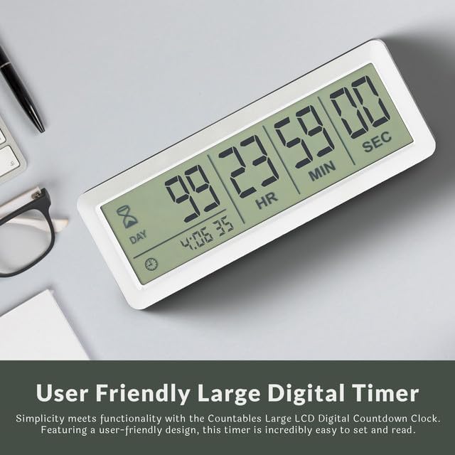 White Large LCD Digital Countdown Clock, Up to 999 Days - Easy to Set & Read Reusable Count Down Timer for Retirement, Wedding, Christmas, Holiday,Baby Due Date,Birthday & More