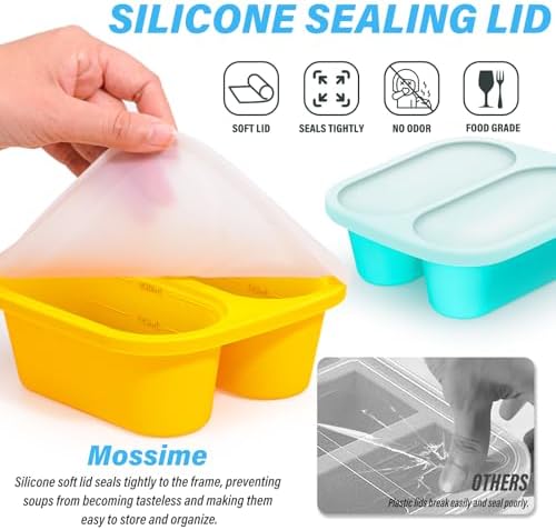 Mossime 1 Cup Silicone Soup Freezer Molds with Lids,Blue/Yellow, 2-Pack