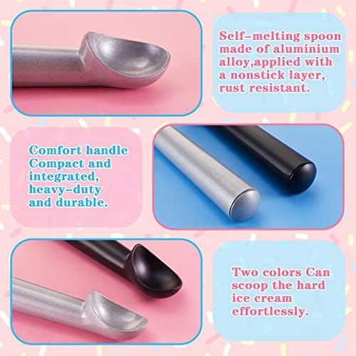 Gejoy 12 Pcs Ice Cream Scoop Set, Ice Cream Scoops 7 Inch, Black and Silver