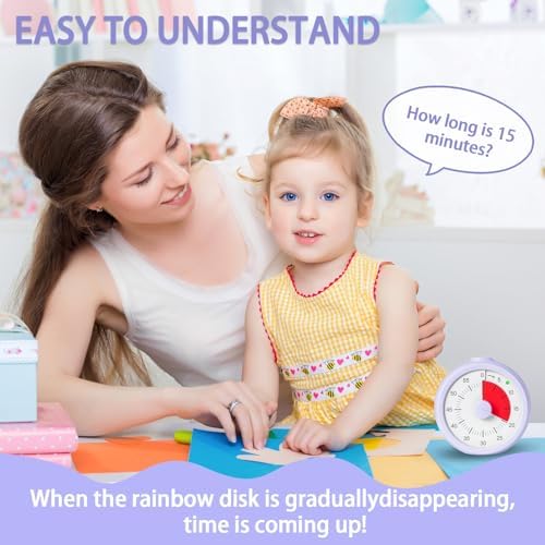 Visual Timer for Kids 60 Minute Countdown Timer for Classroom Study Office Kitchen with Silent Operation RoundTimer (Purple)