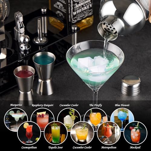 Wukuna Bartender Kit,15 Pcs Cocktail Shaker Bar Tool with Acrylic Stand