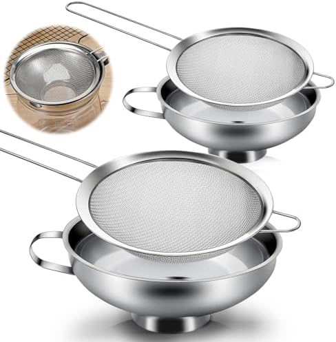 4 Pieces Stainless Steel Funnels with Fine Mesh Strainer Wide Mouth Food Grade Stainless-Steel Funnel with Stainless Steel Wire Strainersl for Spices, Juices, Powders, Coffee Beans