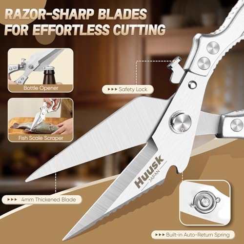 HUUSK Kitchen Scissors All Purpose, Multifunction Kitchen Shears 2 Pack