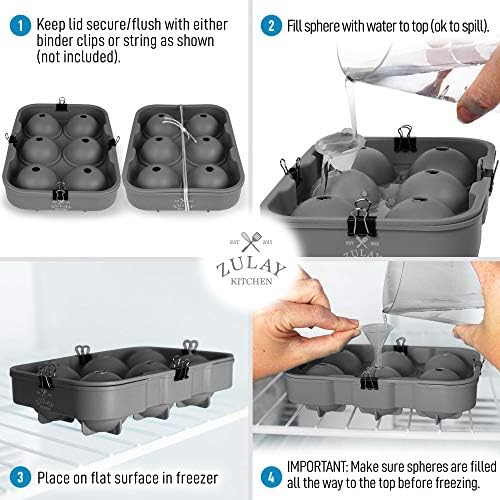 Zulay Kitchen Silicone Ice Cube Trays Set of 2 - Large Square Ice Cube Molds and Sphere Ice Ball Maker with Lid - Reusable Ice Mold For Whiskey, Cocktails, Bourbon (Gray)