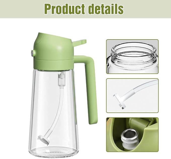 AIIONP 2 in 1 Glass Oil Sprayer & Dispenser, 2026 Premium Olive Oil Dispenser Bottle for Kitchen, Food-grade Oil Spray Bottle for Cooking, Air Fryer, Frying, BBQ (White-500ml)