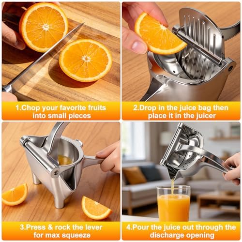 Heavy Duty Manual Fruit Juicer Press, 2026 Upgrade Lemon Juicer Hand Press with Large Capacity, Ergonomic Grip, Detachable Aluminum Alloy Juice Extractor, Orange Citrus Pomegranate Grapefruit