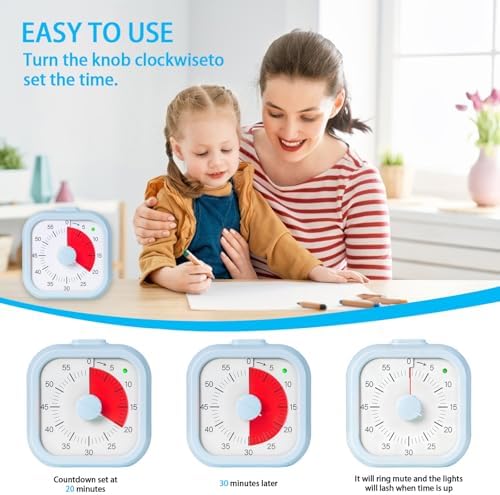 Visual Timer for Kids 60 Minute Countdown Timer Silent Operation for Classroom Study Office Kitchen Kids Timer Teaching (Blue)