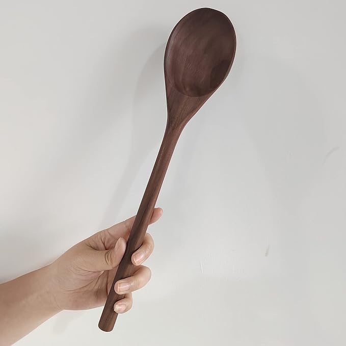 14" Long Handle Wooden Spoons for Cooking,Walnut Wood Mixing Spoon for Soup Stirring, Nonstick Kitchen Serving Spoons Scooper Utensil with Comfortable Smooth Finish Tableware