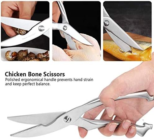 Poultry Shears, Heavy Duty Stainless Steel Kitchen Shears Premium Spring Loaded Food Scissors with Non-slip Handle and Safety Lock, for Cutting Bone, Chicken, Meat, Fish, Seafood, Vegetables