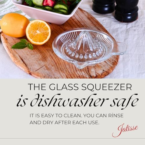 Glass Lemon Juicer, Orange, Grapefuit Manual Squeezer, Small Citrus Juicer, Extractor Manual Hand with Handle and Pour Spout, BPA Free and Lead-Free Heavyweight Crystal Clear Glass 2.02oz (Clear)