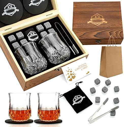 Whiskey Stones Glass Gifts Set - Bourbon Scotch Whiskey Glasses Set of 2
