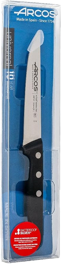 Arcos Kitchen Knife 5 Inch Nitrum Stainless Steel and 130 mm blade. Professional Utilty Knife. Ergonomic Polyoxymethylene POM Handle. Series Universal. Color Black
