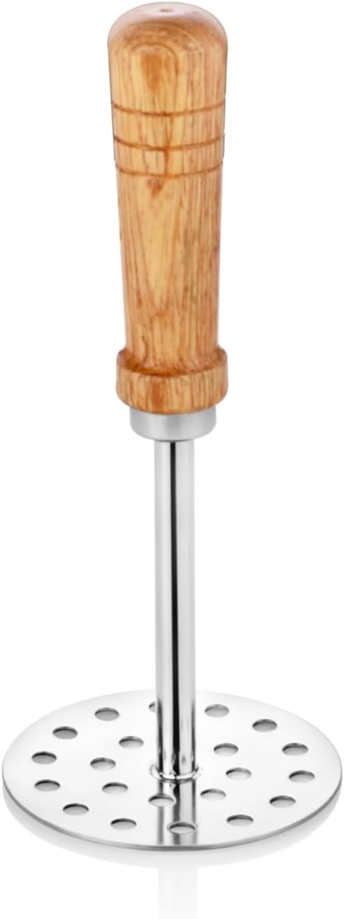 Embassy Stainless Steel Vegetable/Potato/Pav Bhaji Masher with Wooden Handle Size 3 Pack of 1 8.5 cms