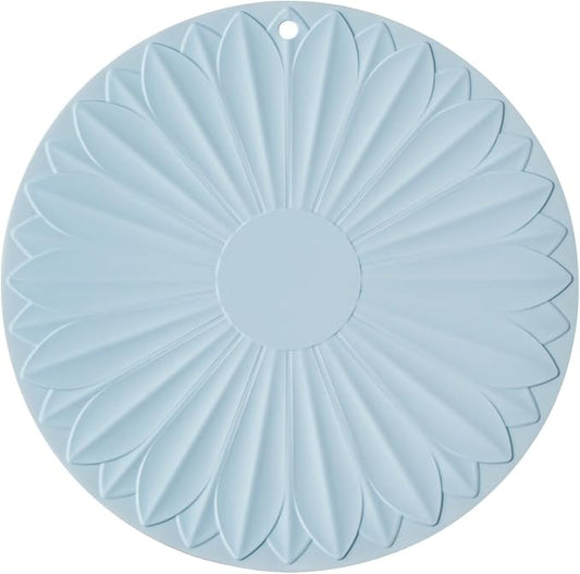 Trivet for Hot Dishes and Pots, 7 Inch Round Silicone, Blue | Food-grade silicone, heat resistant to 446F. Use as trivet, coffee mat, or placemat. Anti-slip, dishwasher safe, stackable.