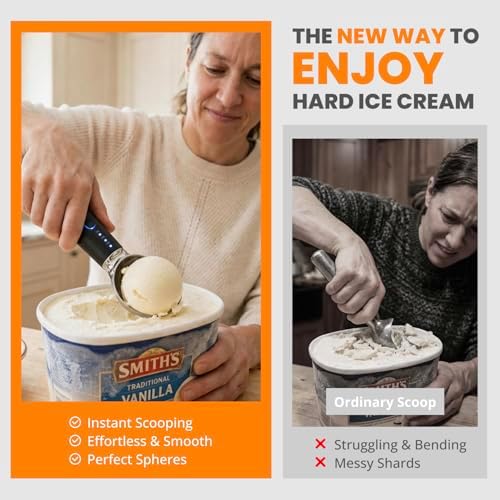 Heated Ice Cream Scoop, Rechargeable Electric Scoop with 3 Temp Levels