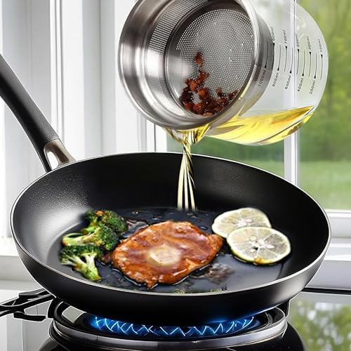 50oz Glass Oil Strainer Container with Fine Mesh Strainer (1.5L)
