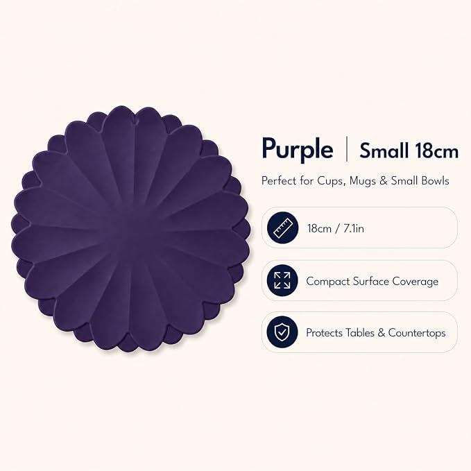 Heat-Resistant Silicone Trivet Mats, Non-Slip Hot Plate Holder for Kitchen Countertops & Dining Table, Reusable Pot Holder Pad with Secure Grip, Dishwasher Safe (Purple, Diameter: 18cm/7.09")