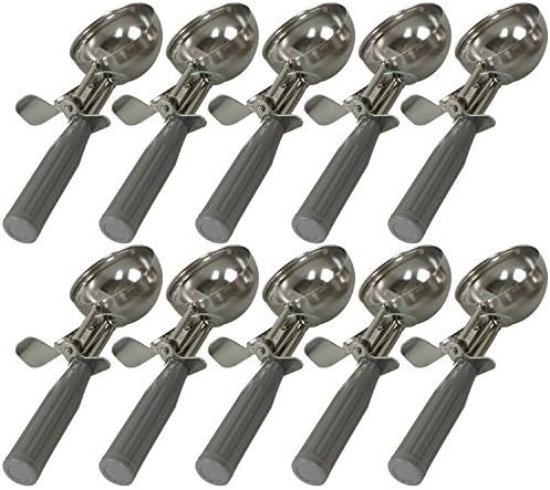 Tiger Chef Grey 4 oz Stainless Steel Ice Cream Scoop Disher - NSF Certified - For ice cream, frozen yogurt, cookie dough, meat balls, rice dishes, and vegetable purées. (10, 4 oz Grey)