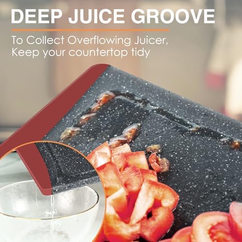 Extra Large Cutting Boards, Plastic Cutting Boards for Kitchen (Set of 3) Cutting Board Set Dishwasher Chopping Board with Juice Grooves Easy-Grip Handles, Red, Empune