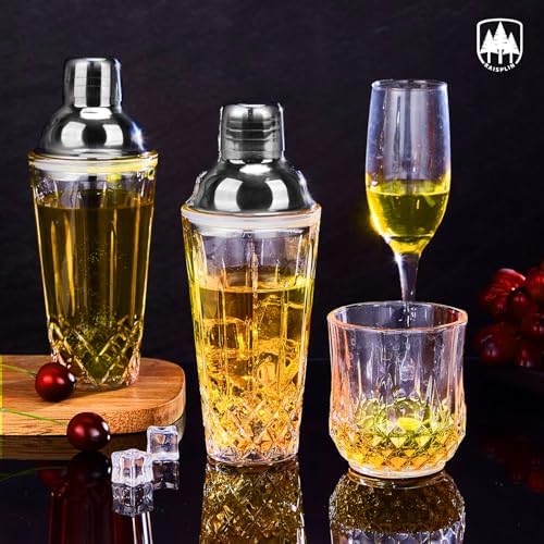 Glass Cocktail Shaker Set with Built-in Strainer - 14 ounces Margarita & Martini Mixer Bartender Tools for Whiskey, Coffee, Beverages, Durable Crystal clear Shaker Cup for Party, Home Bar & Gifts