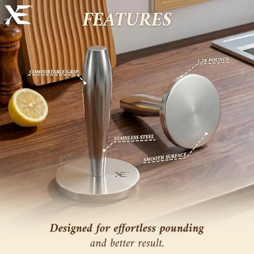 XE Meat Pounder Tenderizer - Stainless Steel 1.28 lb. Round Chicken Flattener - Easy Grip Meat Tenderizer, Hammer, Flattener, Smasher, Masher, Mallet Kitchen Tool for Cooking