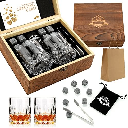 Gifts for Men, Anniversary Birthday Gifts Ideas for Him Husband Boyfriend, Stainless Steel Whiskey Stones and Whiskey Glasses Set, Unique Whiskey Bourbon Gifts for Men Boss