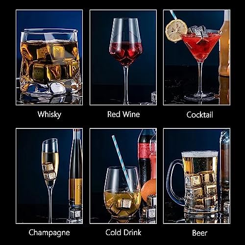 8-Pack Whiskey Metal Ice Cubes, Stainless Steel Ice Cubes, Reusable Whiskey Stones for Scotch and Bourbon, Barware Tool Set With Ice Tongs, Freezer Storage Tray and Disposable Ice Cube Bags