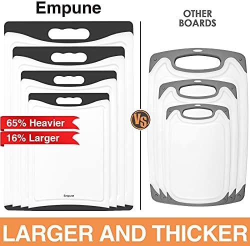 Empune BPA-Free Plastic Cutting Board for Kitchen with Juice Grooves, Extra Large Dishwasher Safe Cutting Boards Set of 4 with Handles, Thick Non-Slip Chopping Board for Meat, Fruit and Chicken, Black