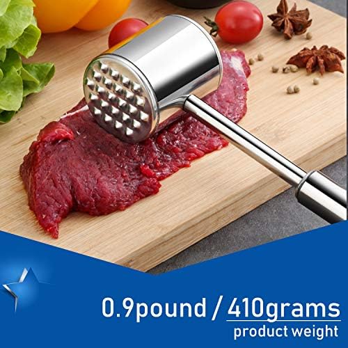 Reversible Dual-sided Meat Tenderizer and Pounder 304 Stainless Steel Meat Mallet Hammer Marinating Prep Tool for Tenderizing Steak, Beef and Poultry