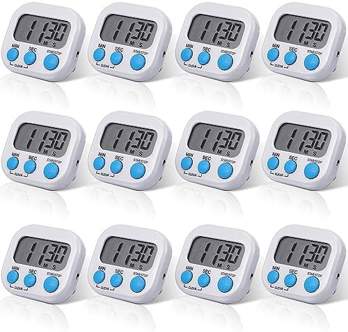 Weewooday 12 Pcs Digital Kitchen Magnetic Timer Bulk Classroom Count up Countdown Egg Timer Cute Desk Stopwatch for Back to School Teacher Kids Cooking Office(White,Stylish Style)