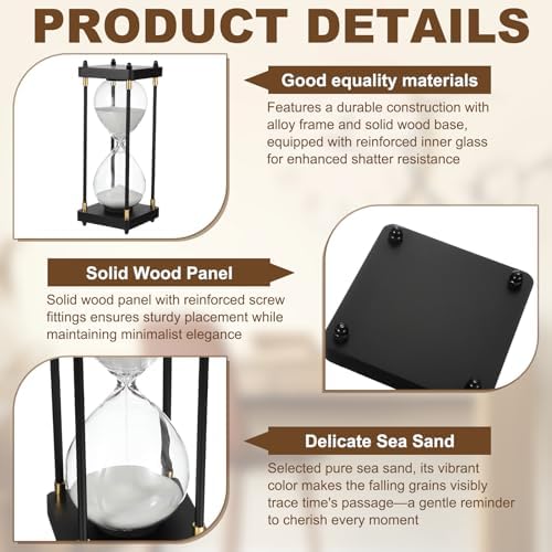 PATIKIL Large Decorative Sand Timer, 60 Minutes Wood Hour Glass Timer Modern Wooden Hour Glass for Cooking Game Office Classroom Kitchen Home, White(Style 1)