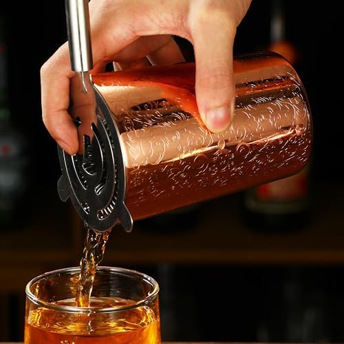 Unbreakable Cocktail Mixing Glass,Stirring Tin, Bar Mixing Pitcher with Spirit Pattern,17-ounce / 500ml (Spirit CopperPlated)