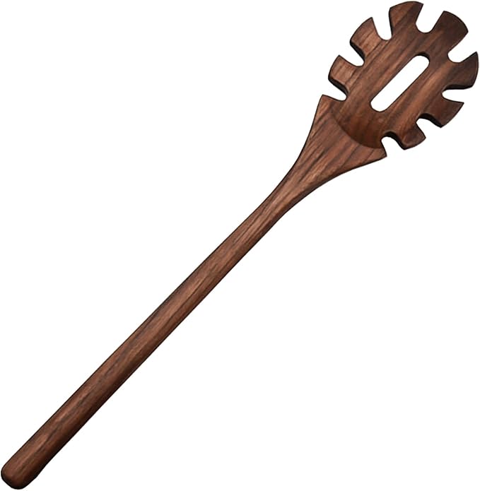 Walnut Wood Pasta Fork, Spaghetti Server, Spaghetti Spoon Wooden Pasta Server Noodle Colander Noodle Spoon Kitchen Cooking Utensils for Home Restaurant,14" Long Handle Utensils